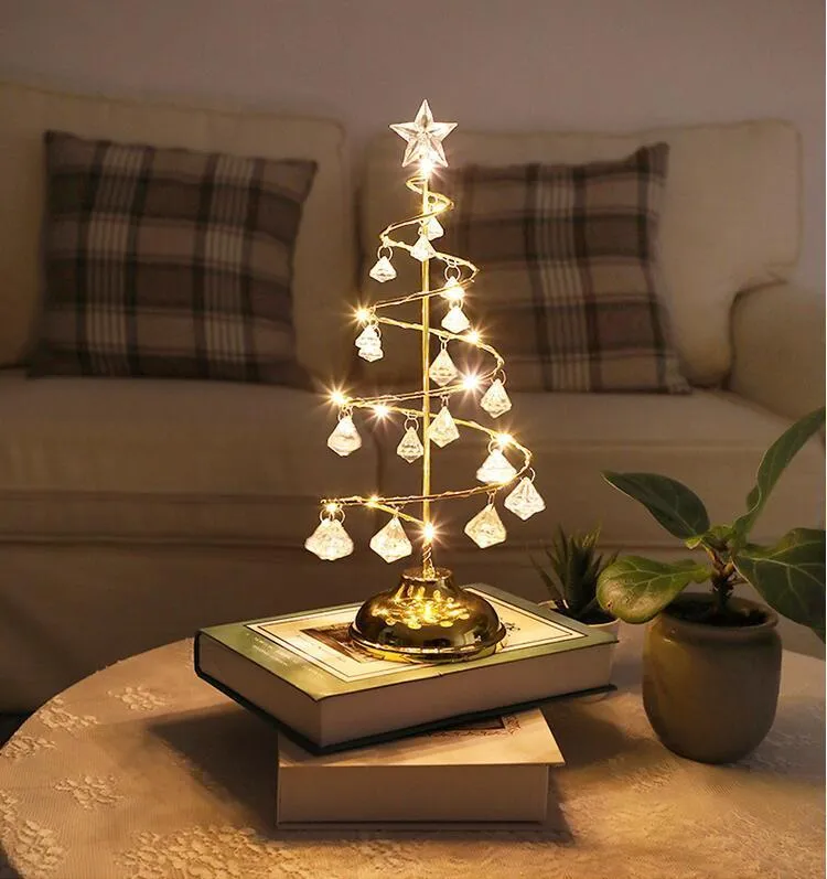 LED JUL TREE Bord lampa Batteri Power Modern Crystal Desk Decor Light Bedroom Living Room Gift Lights Y201020