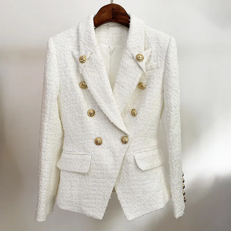 High Street EST осень зимняя дизайнерская куртка женщин с двойной грудью львиных кнопок Slim Fiting Tweed Blazer LJ201021