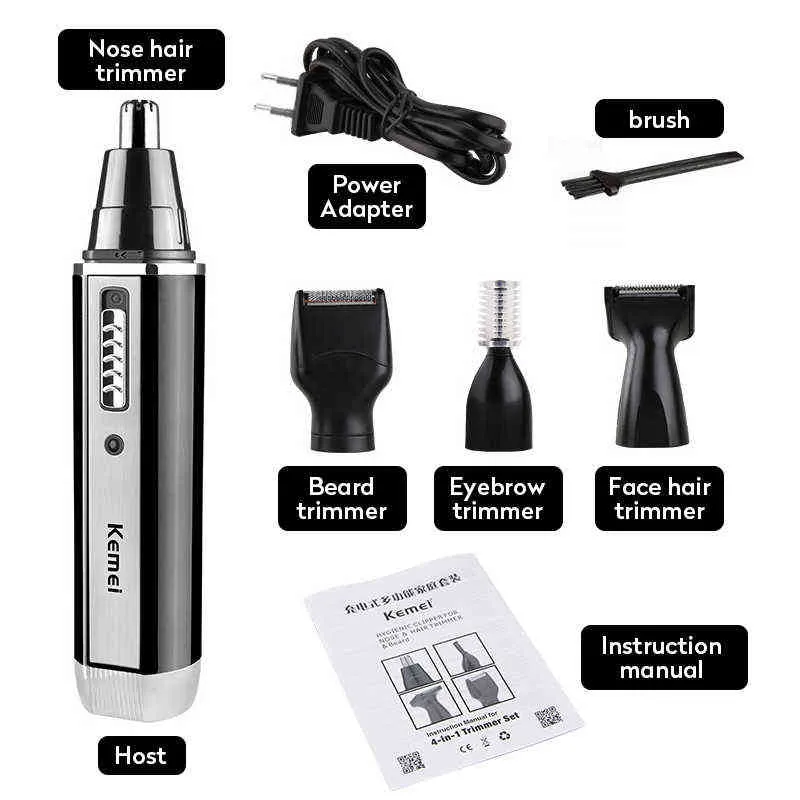 4 in 1 Rechargeable Men Electric Nose Ear Hair Trimmer Painless Women trimming sideburns eyebrows Beard hair clipper cut Shaver 220209