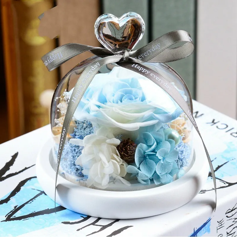 Ewige Blume, handgefertigt, konservierte echte Rose, Glasabdeckung, unsterbliche Blumen mit Box, Valentinstag-Geburtstagsgeschenke für Freundin