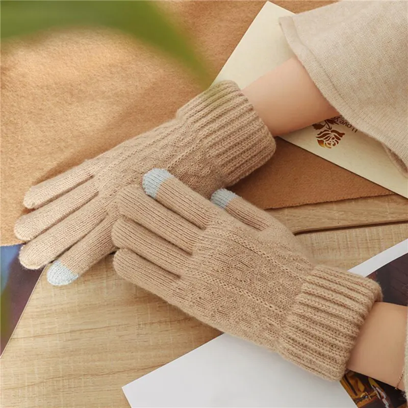 Nuovi guanti da donna in maglia di cashmere Autunno Inverno Guanti spessi caldi Touch Screen Sci
