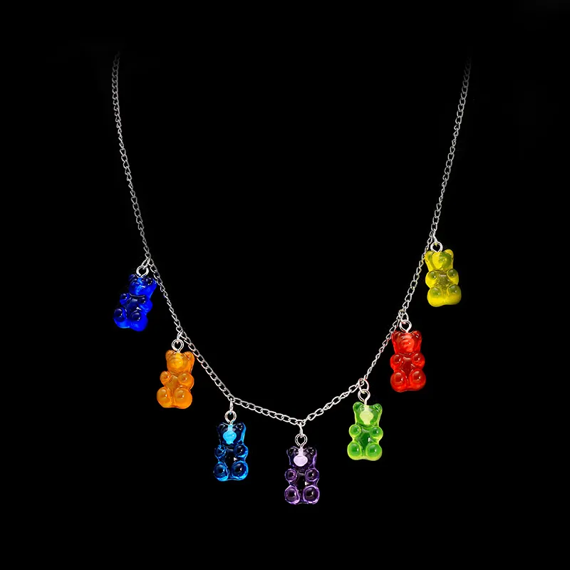 Handgjorda 12 färger söta tecknade björnkedjor halsband godis färg hänge för womengirl dagliga smycken parti gåvor6550011