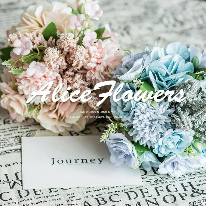 العلامة التجارية الجديدة النمط الاصطناعي الوردة زهرة لحفل الزفاف ديكور منزل زهور مزيفة باقة الزفاف 214Z