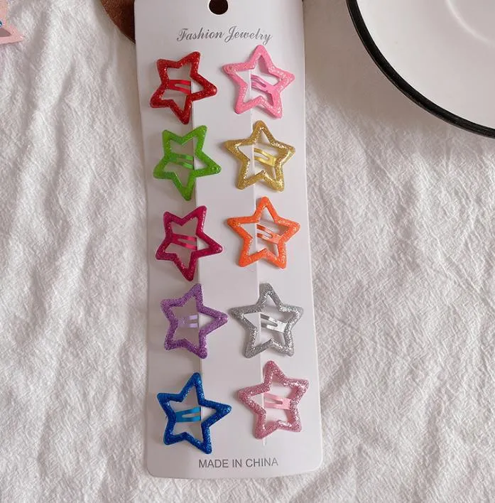38mm Star Metal Snap Hair Clip Cute Baby Hair Clips For Girls Kids Accessories Big Size Candy Color Hairpins Barrettes215h