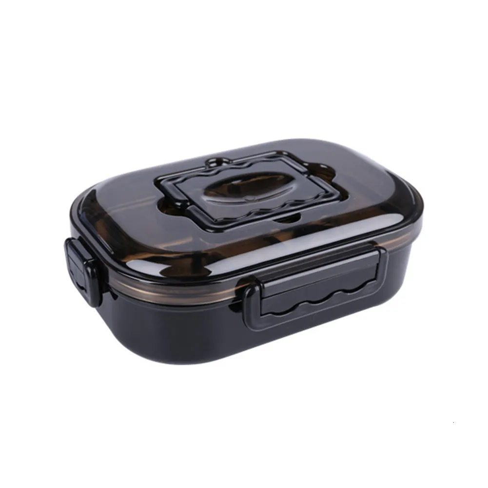 1 juego de caja de almuerzo de doble capa Contenedores de caja de almuerzo de acero inoxidable con compartimentos Caja de contenedor de alimentos Bento portátil Negro Y200429