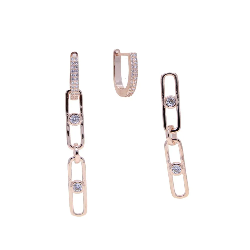 Cały kolor różanego złota punkowy kryształ Crystal Cubic Zirkonia Przebled Najnowszy projekt moda długa Łańcuch Link Hoop Farring For Women278H
