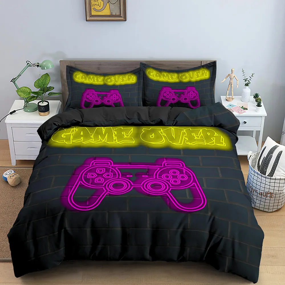 Moda Gamer Capa de Edredão Dos Desenhos Animados Rei Rainha Conjuntos de Cama Solteiro Crianças Meninos Meninas Conjunto de Cama Jogo Colcha Consolador Capas 201216418099