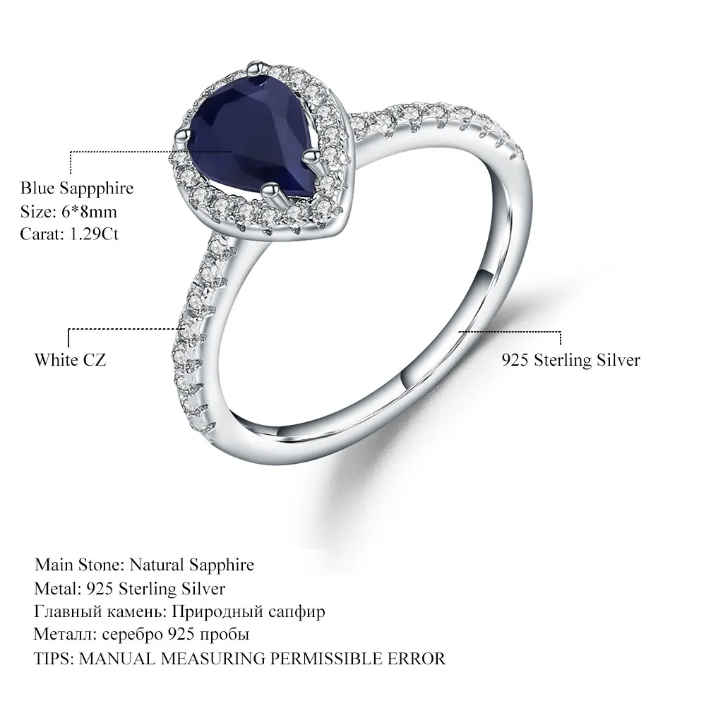 Balet klejnot 1 29CT Natural Blue Sapphire Pierścień do kamienia szlachetnego dla kobiet 925 Srebrny Srebrny Klasyczne obrączki