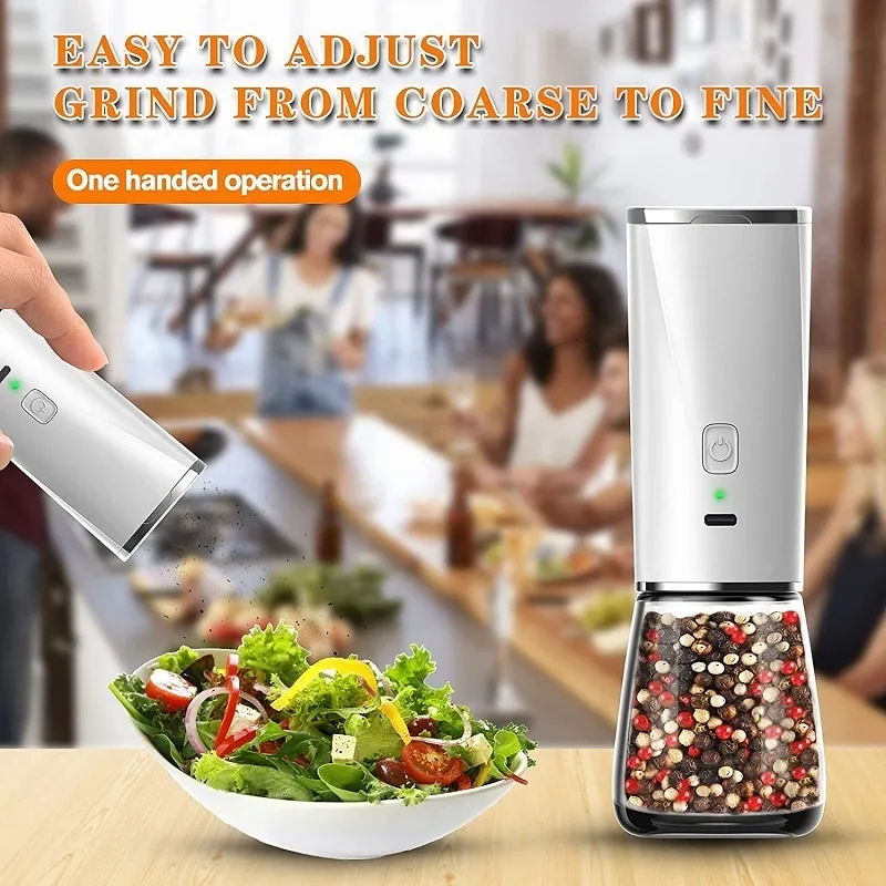 Electric Pepper Grinder Spice Mill Automatic Gravity Induction Salt and Adjustable Coarseness High Capacity 220311