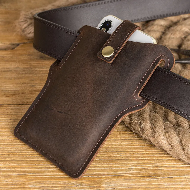 100% echtes Leder -Handy -Gürtel -Tailentasche für Männer männliche Vintage Handgemachte Schleife Holster Mobiltelefon Cover Hülle Halterbeutel Mann 2275Q