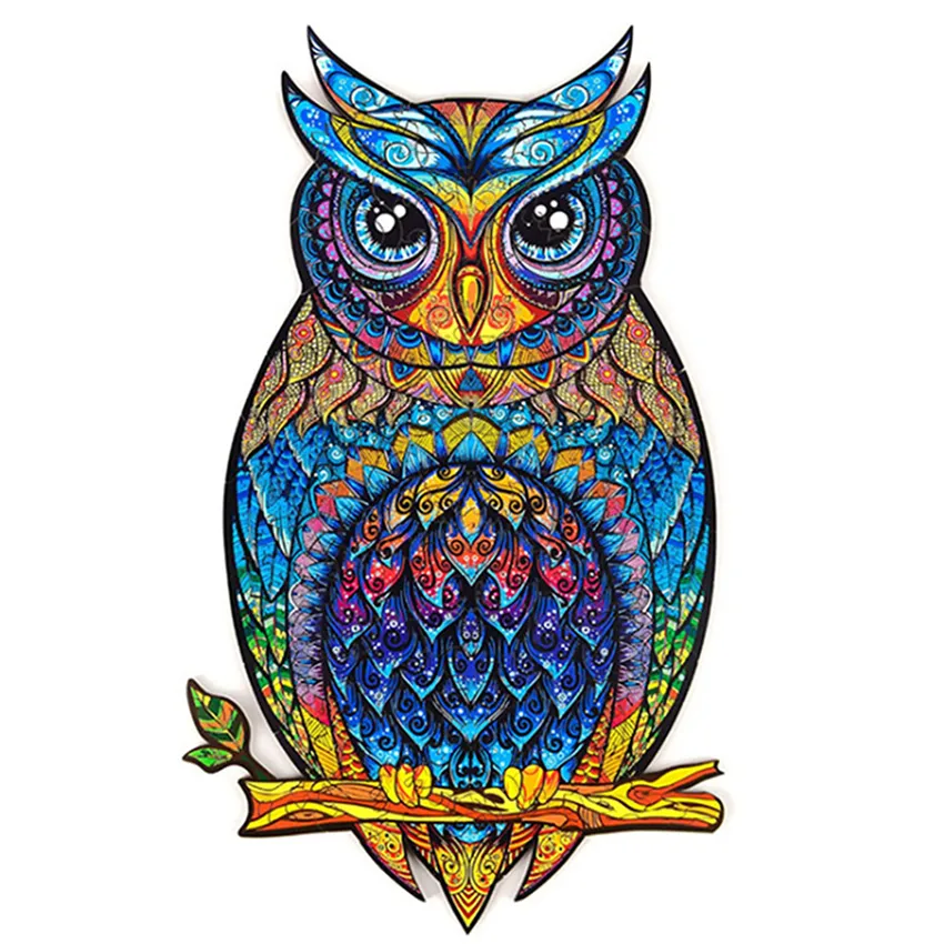 Unikt trä Animal Jigsaw Puzzles Mysterious Owl Puzzle Present For Adults Kids Education Puzzle Fabulous Interactive Games Toy3015