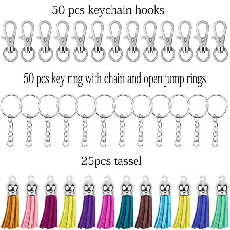 Sleutelhangers set Swivel HooksKey RingsTassels Bulk Handgemaakte DIY Sleutelhanger Ambachten Mode Lederen Kwastje Hanger Voor Je2635