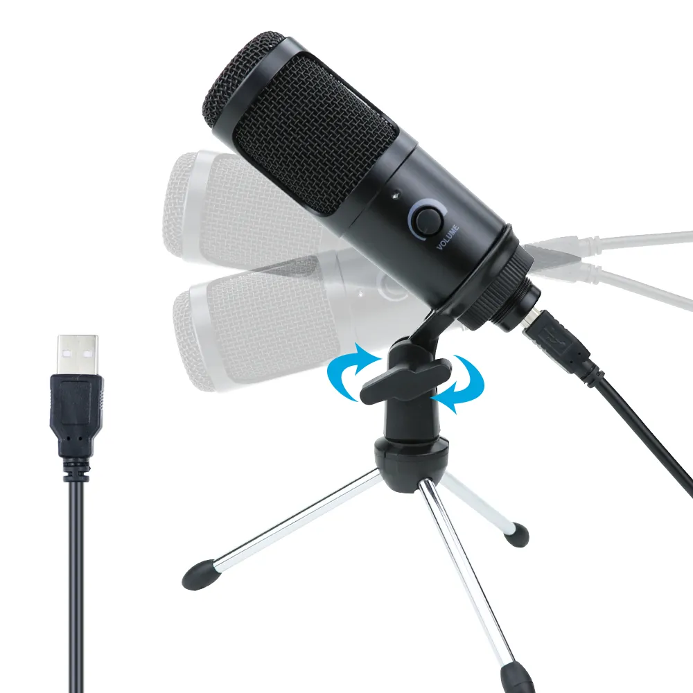 Microphones de Studio d'enregistrement à condensateur de Microphone professionnel USB support pour ordinateur portable et ordinateur Youtube Skype carte son de jeu