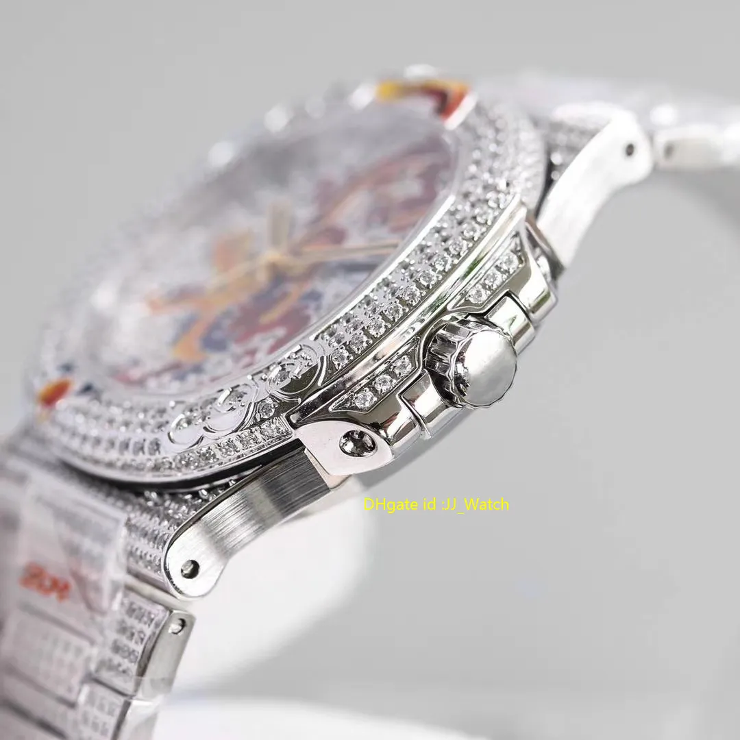5720 émail Dail argent plein diamant luxe montre pour hommes automatique Cal 324sc saphir étanche bracelet en acier inoxydable Wa290r