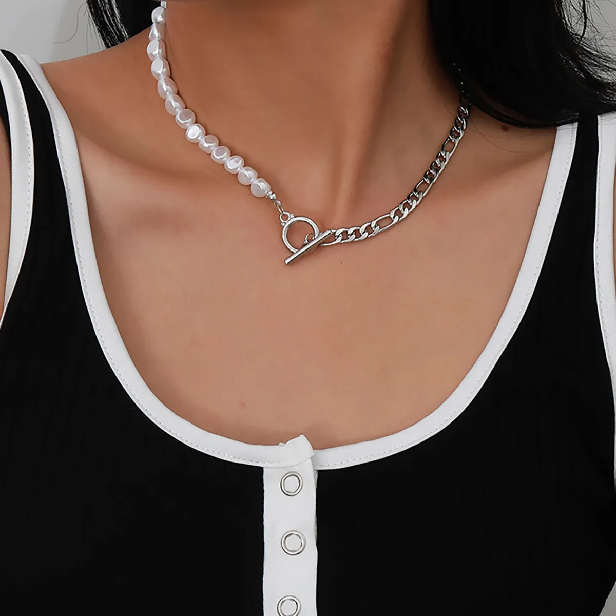 Collier ras du cou bohème en Imitation de perles pour femmes, chaîne en métal, bijoux pour femmes, pendentif de déclaration avec bouton de bâton circulaire, 253m