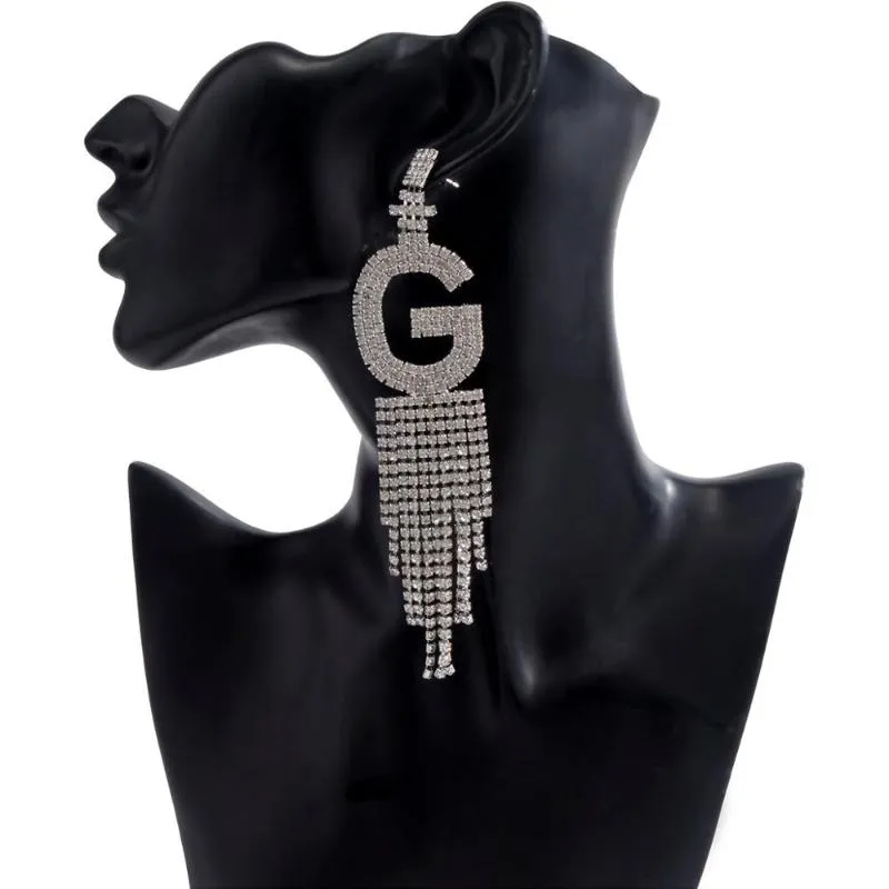 Ingesight Z Luxury Shiny Rhinestone Alphabet初期文字dop dangle earrings crystal long tassl earrings for women Jewelry13262