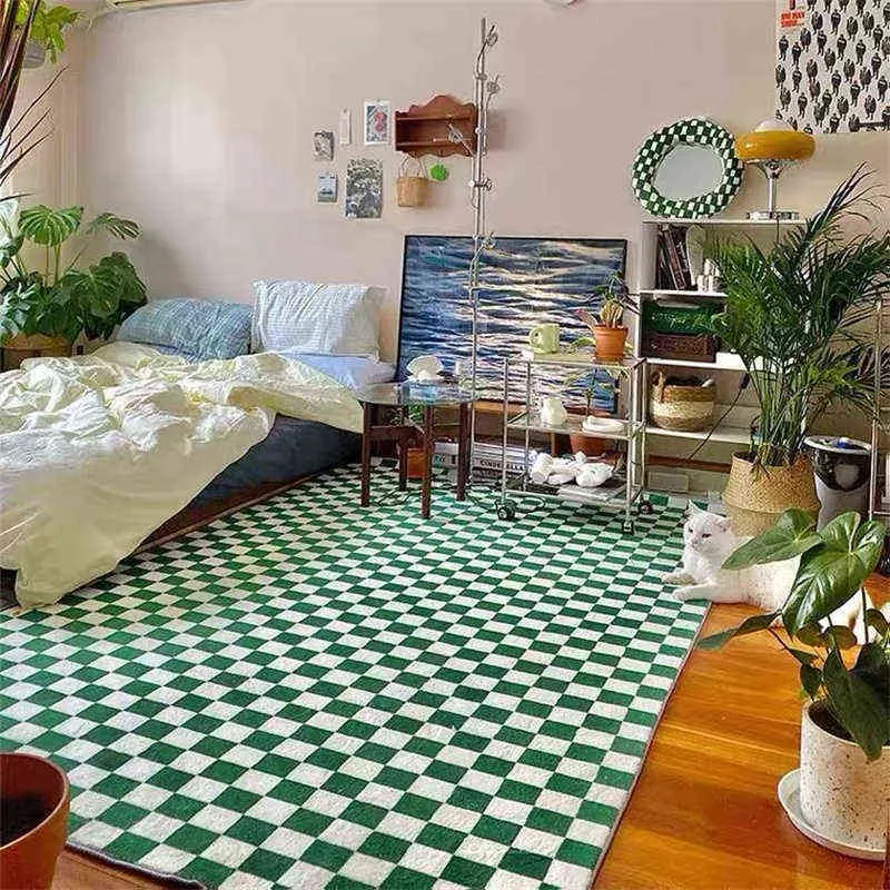 Checkerboard Solid Color Carpets Large Area Rugs for Living Room Non-slip Green Floor Mat Soft Bedside Rug girl bedroom decor 2201251o