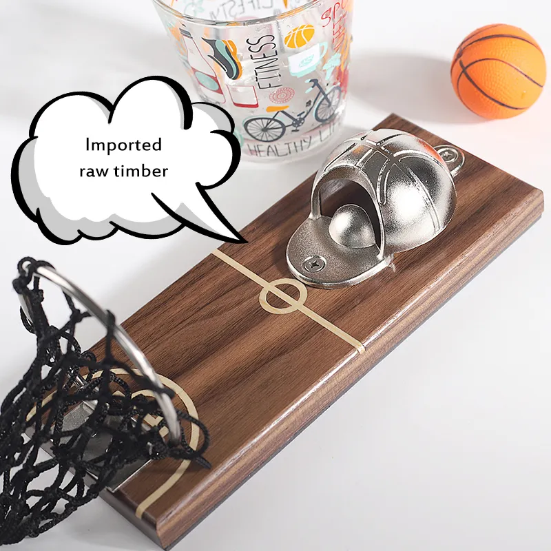 Kreativ basket skott flasköppnare med fickvägg monterad kan vin ölöppnare magnet för kök gadget bar kylverktyg 201223