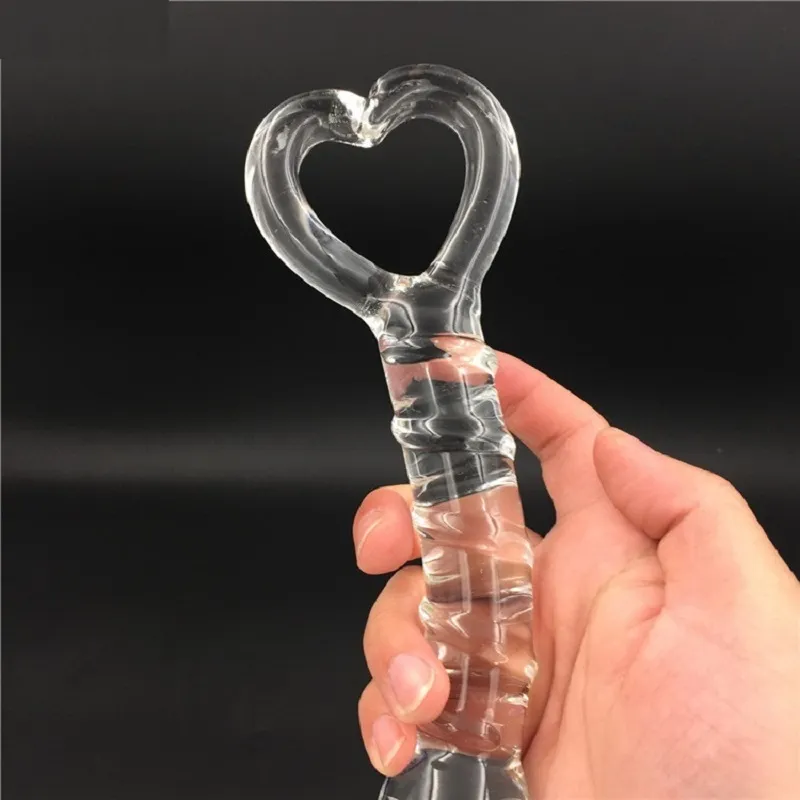 Transparente Cristal Vidro Massager Massager Dual Head Enorme Dildo Anal Bru Plug G-Spot Estimulação Sexo Brinquedo Para Casais Masturbator Y201118