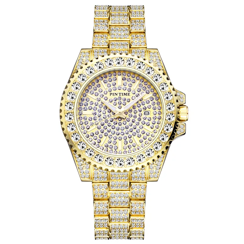 Bling Diamond Iced Out Watch Men Guld Rostfritt Stål Hip Hop Mens Klockor Top Brand Luxury Clock Relogio Masculino Reloj Hombre B1205