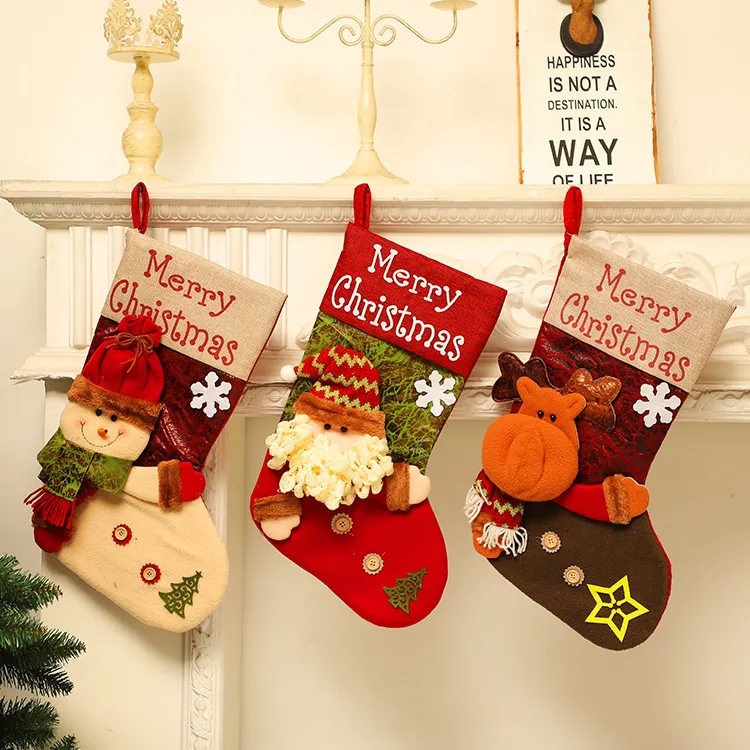 New Christmas Stockings Decor Christmas Trees Ornament Party Decorations Santa Snow Elk Design Stocking Candy Socks Bags Xmas Gifts Bag