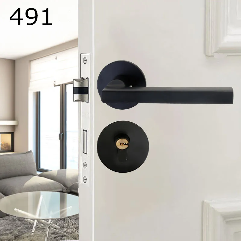 Aluminum Black Lock Hardware Handles for Interior Bedroom Bathroom Door T200703