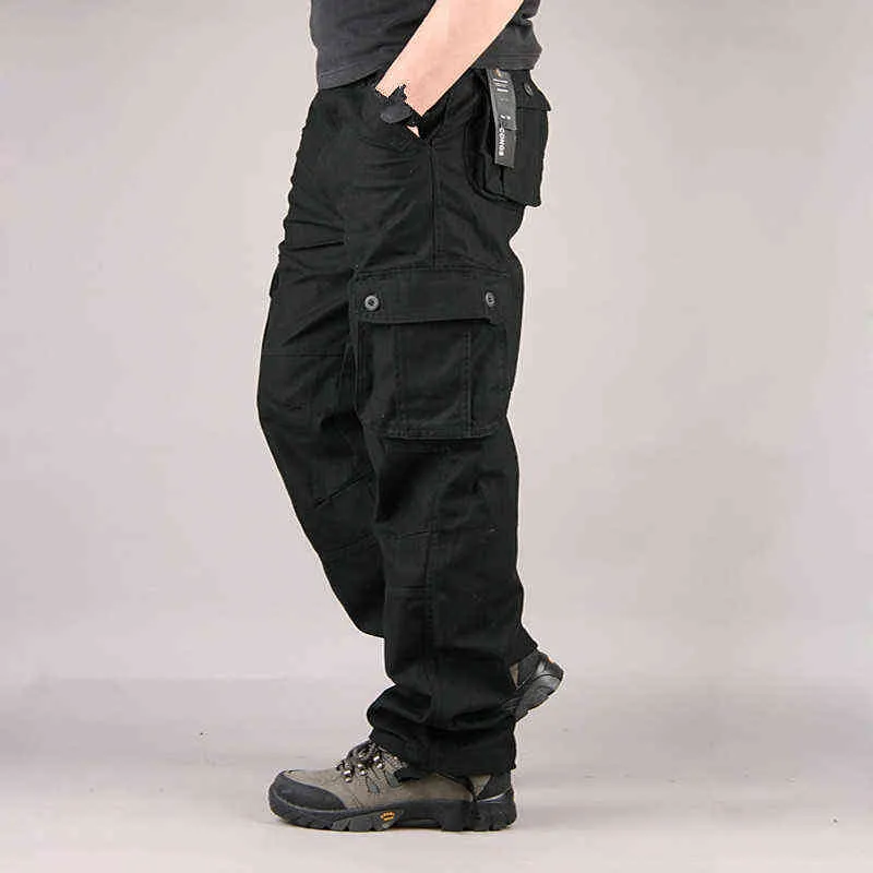 2022 Mäns lastbyxor Taktiska Multi-Pocket Overaller Male Combat Bomull Loose Slacks Byxor Army Military Work Rakbyxor H1223