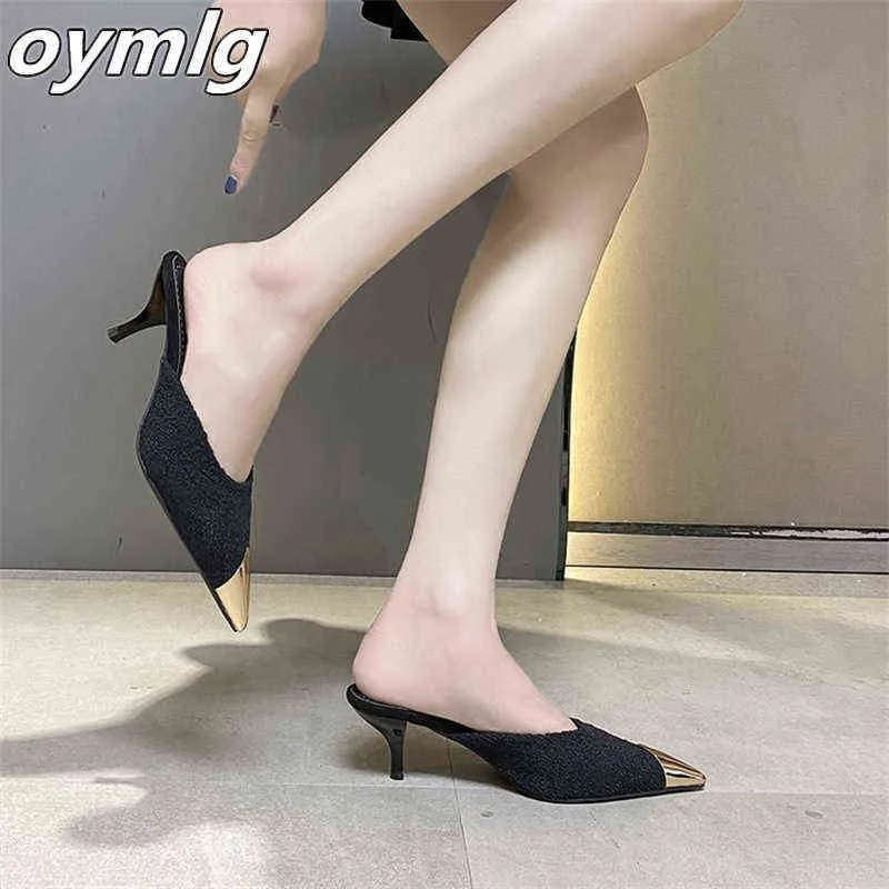 Elbise Ayakkabı Baotou Yarım Sürükle Kadın Yüksek Topuklu Stiletto Metal Sivri Terlik Bahar Yeni Ayakkabı Sandalet Kadınlar 220303