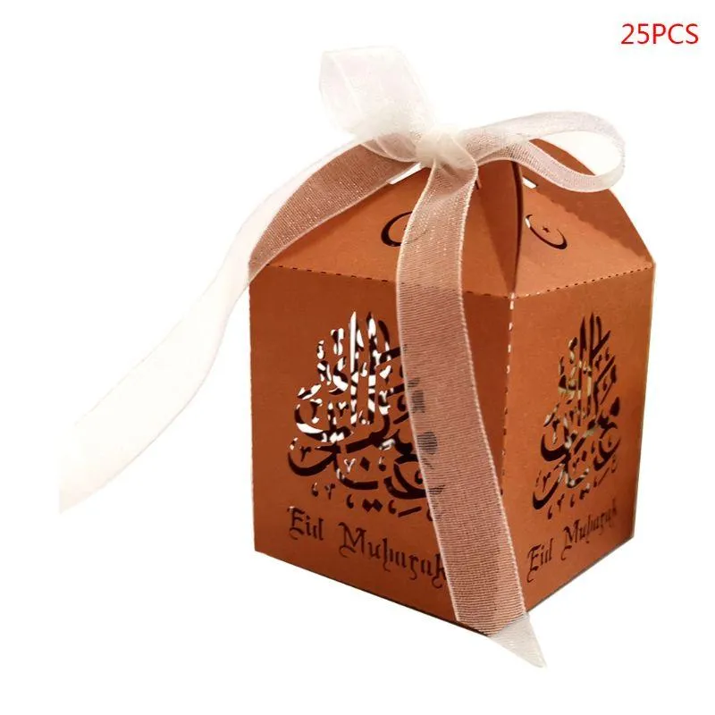 25 stücke Laser Cut Hohl Candy Box Mit Band Hochzeit Party Favors Boxen Muslimischen Eid Mubarak Ramadan Party Dekoration198L