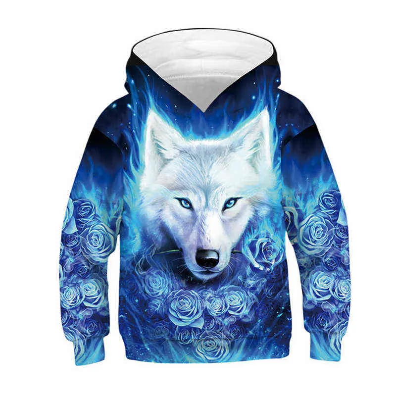 Boys Girls Wolf Patterning Hoodies Autumn Winter Teen Kids Animal Hoodie Infantil Toddler Boy Costumes Sweatshirt Clothing 220125