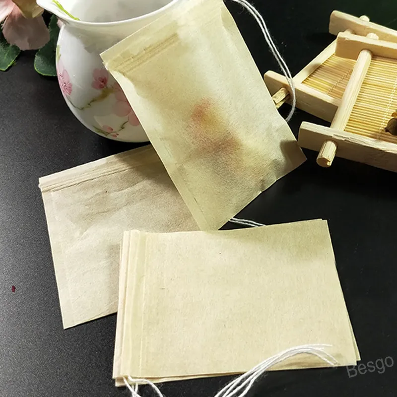 100 Pz 7 * 9 * 9 cm Filtri del tè Borsa con coulisse di carta Tabang da cucina Cucinare Cucina Cucina Spezia monouso Sacchetti di filtro spezie caffè Filtri BH4451 WLY