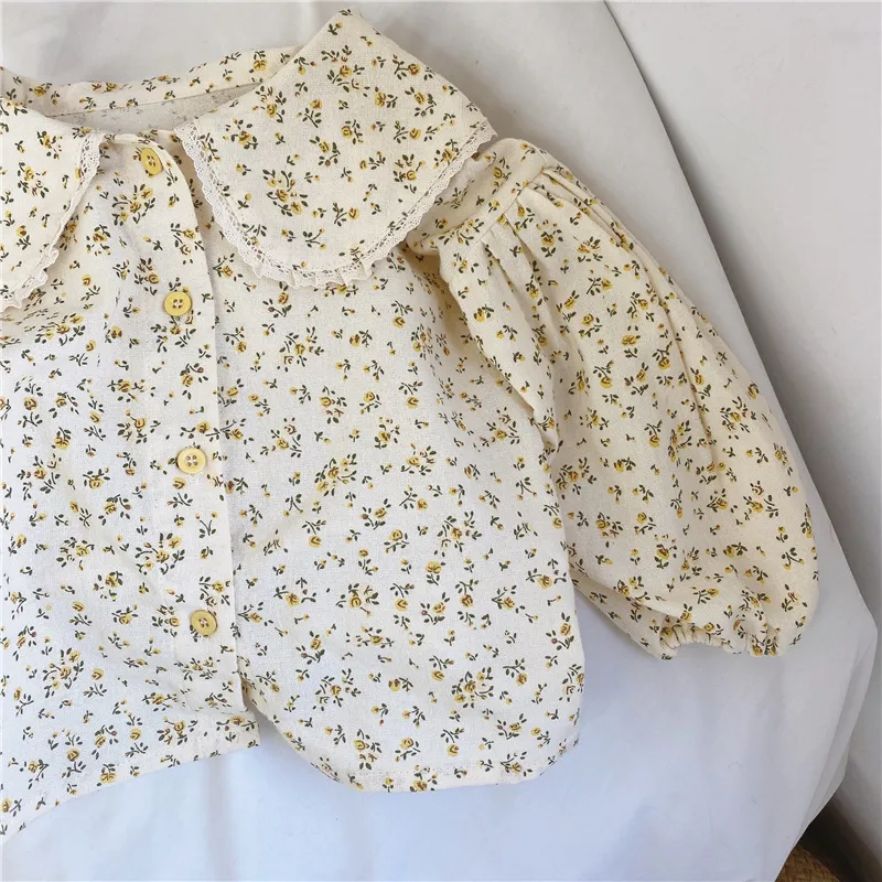 Little Lolita Fresh Floral Shirt Spring and Autumn Product Korean Children's Lace Collar Top Factory Outlet 220222