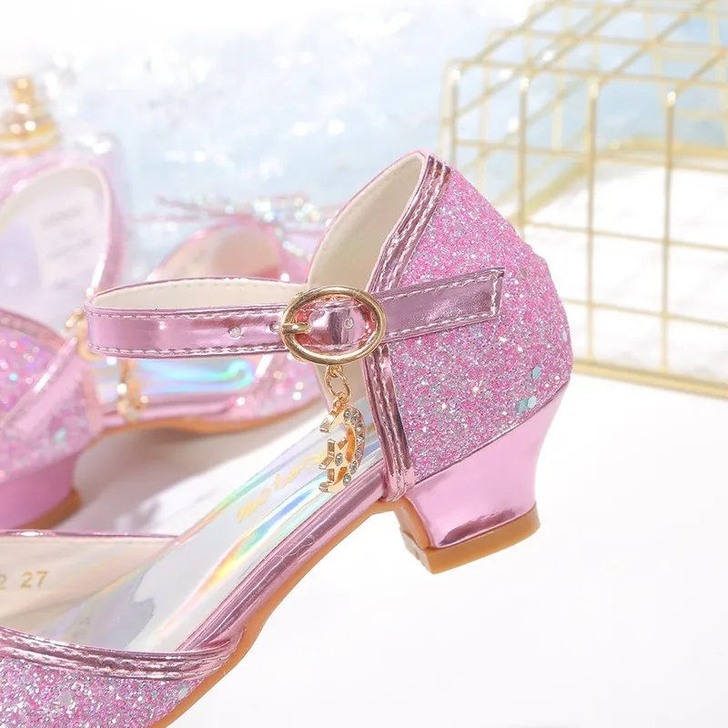 Girls Shoes Kids Party Princess Dress Leather Wedges Snow Queen Slip On Sandals Wedding Heel Ballerina Flats 220211