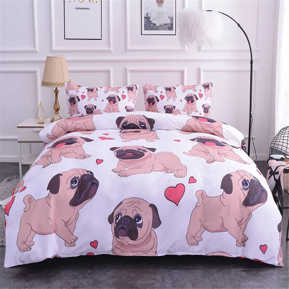 Homesky cute pug cama conjunto gêmeo microfibra floral universal duvet capa animal tema dos desenhos animados crianças meninas 3d conjuntos de cama 201127