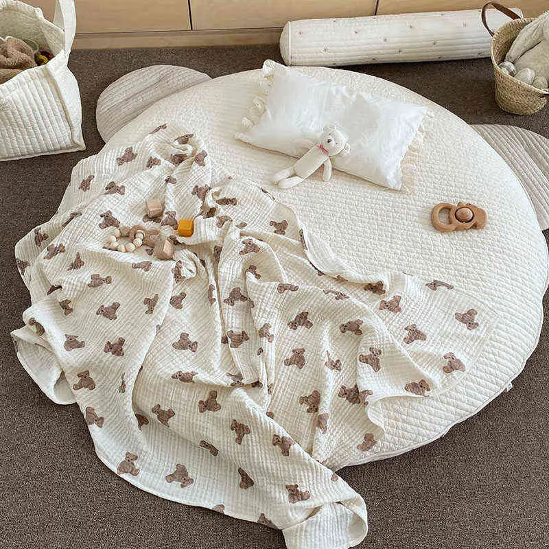 ميلانسل الخريف الطفل البطانيات الدب طباعة القطن بطانية عارضة النوم بطانية 220209