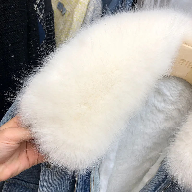 Cappotto di agnello caldo invernale Giacca di jeans con tasca grande le donne Parka largo di pelliccia di grandi dimensioni Parka di jeans taglie forti l'inverno 200928