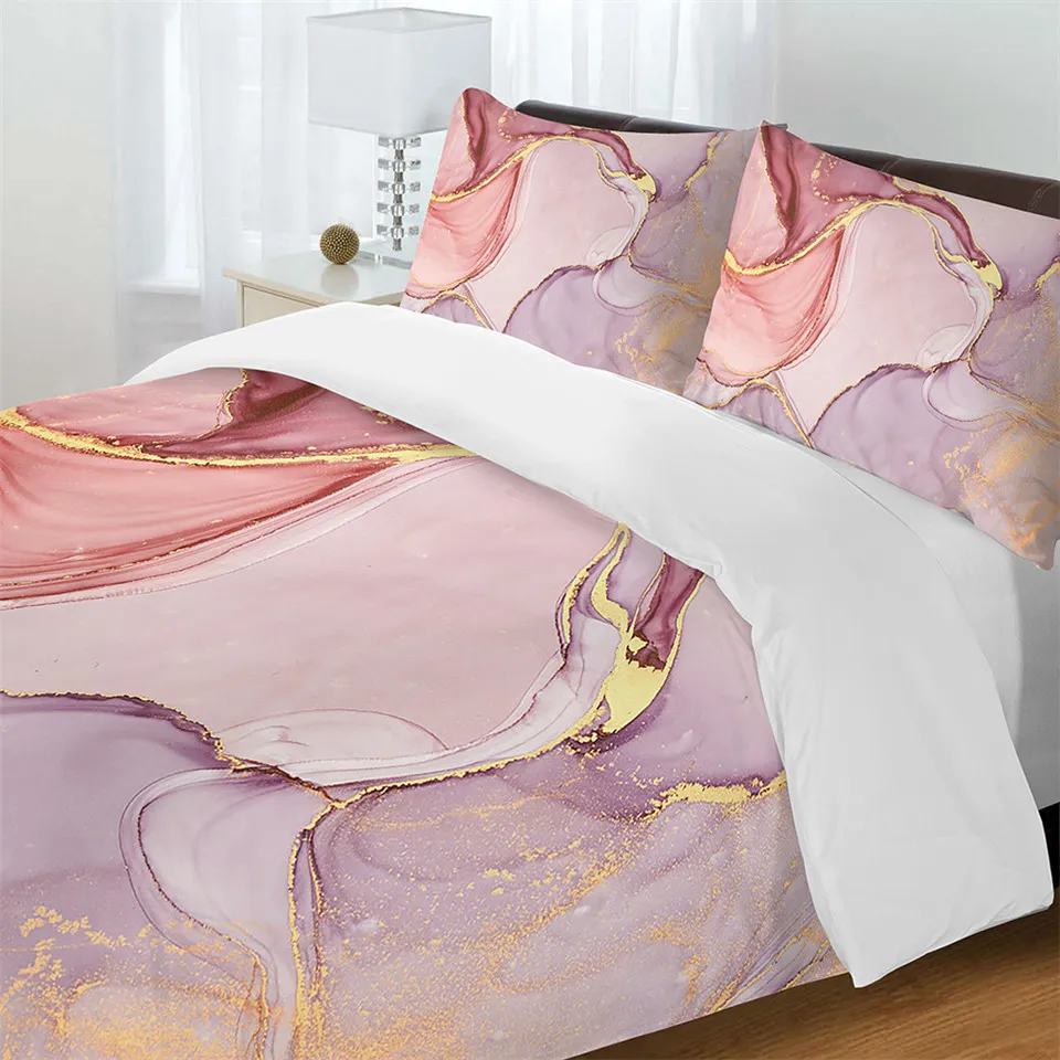 Nordic simple rose clair simple double housse de couette fille motif art abstrait linge de lit double reine housse de couette taie d'oreiller LJ201015