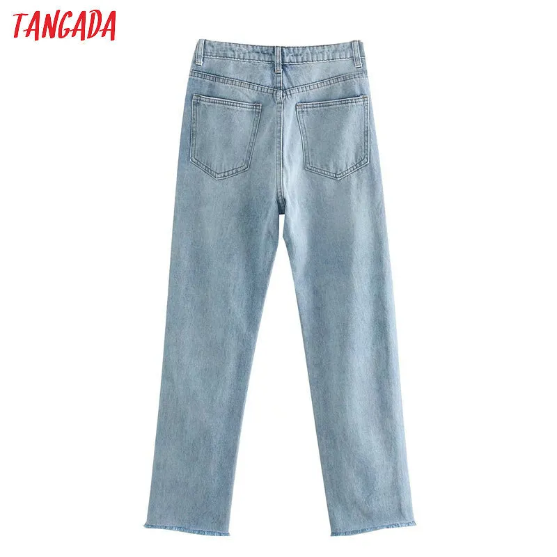 Tangada Mode Frauen weiße Jeans Hosen lange Hosen hohe Taille Taschen Reißverschluss weibliche feste Denim-Hosen LJ200811