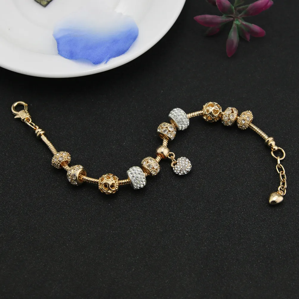 DIY Fashion Women Retro Creative Charm Silver Plated Crystal Wedding Bracelets Girl Bangle Cheap Jewelry Beaded Strands GD949