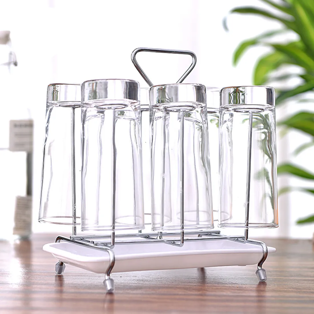 Hot Metal Glass Cup Rack Water Mug Draining Organizer Cup Drying Stand Dryer Cleaning Feeding Cups Stand Holder - Square Shape T200506