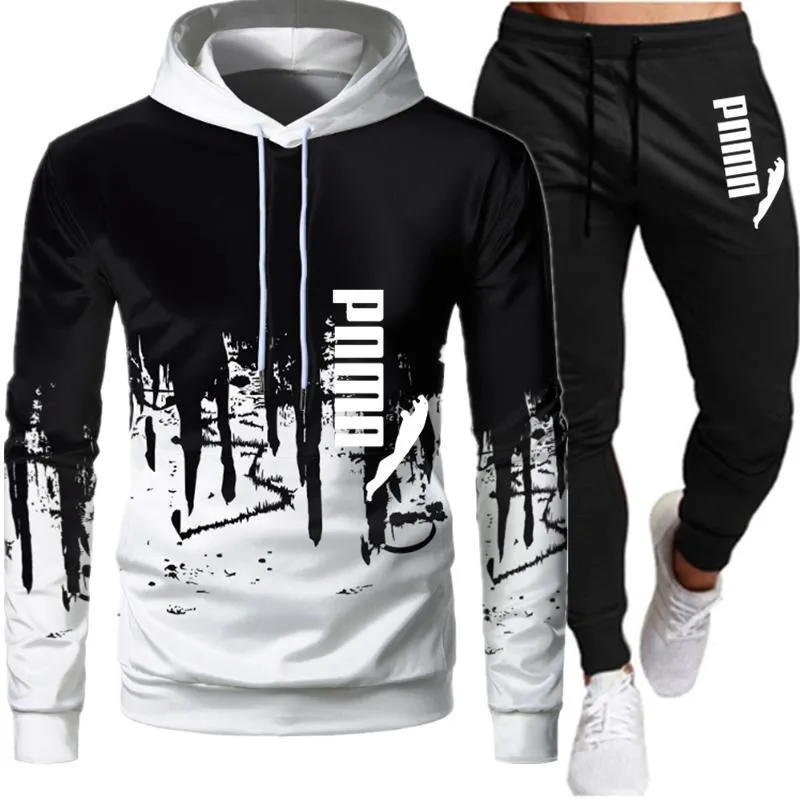 Lässige Männer 2 Stück Sets Mit Kapuze Sweatshirts Frühling männer Kleidung Pullover Hoodies Hosen Anzug Ropa Hombre Plus Größe C1116