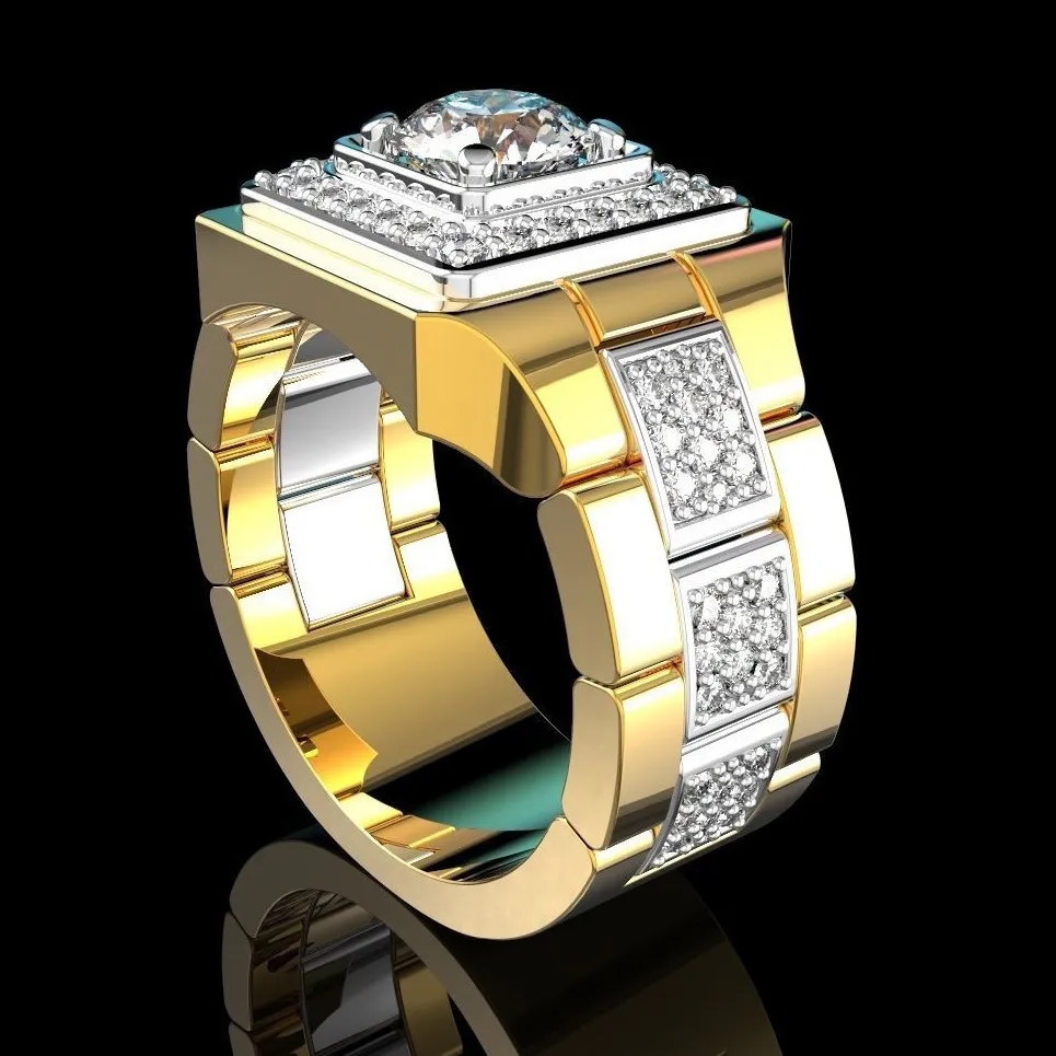 14 K Gold White Diamond Pierścionek dla mężczyzn Moda Bijoux Femme Jewellery Natural Gemstones Bague Homme 2 Carats Diamond Ring Males y1124