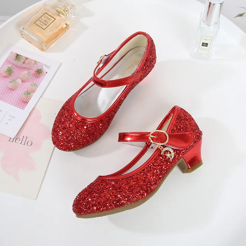 ULKNN Enfants Chaussures À Talons Hauts Filles En Cuir Fleur Casual Rose Glitter Enfants Papillon Noeud Taille 26-38 220211