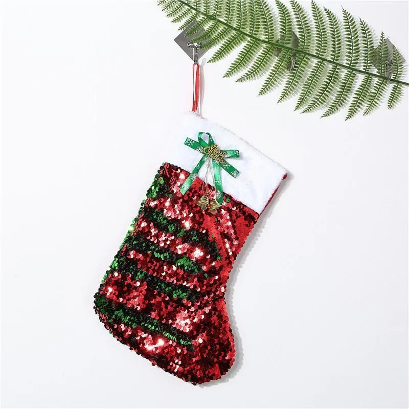 20*30CM 2020 Christmas Stocking Gift Bags Canvas Bling Bling Christmas Xmas Stocking Large Size Sequins Decorative Socks Bag 