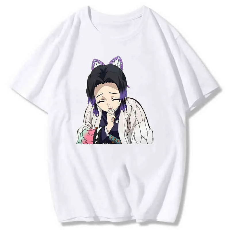 Demon Slayer Shinobu Kochou Tshirt Kimetsu No Yaiba Impression T-shirts Manga Dessin Animé Graphique T-shirts Chemise Femmes 100% Coton Tops G220310