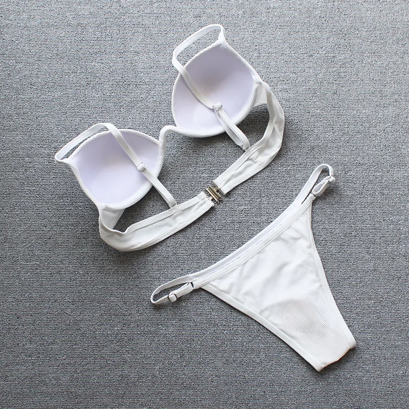 Seksi Mikro Bikini Seti Balenli Göğüs Bikini Kadınlar Nervürlü Mayo Beyaz Mayo Push Up Biquini Artı Boyutu Mayo T200508