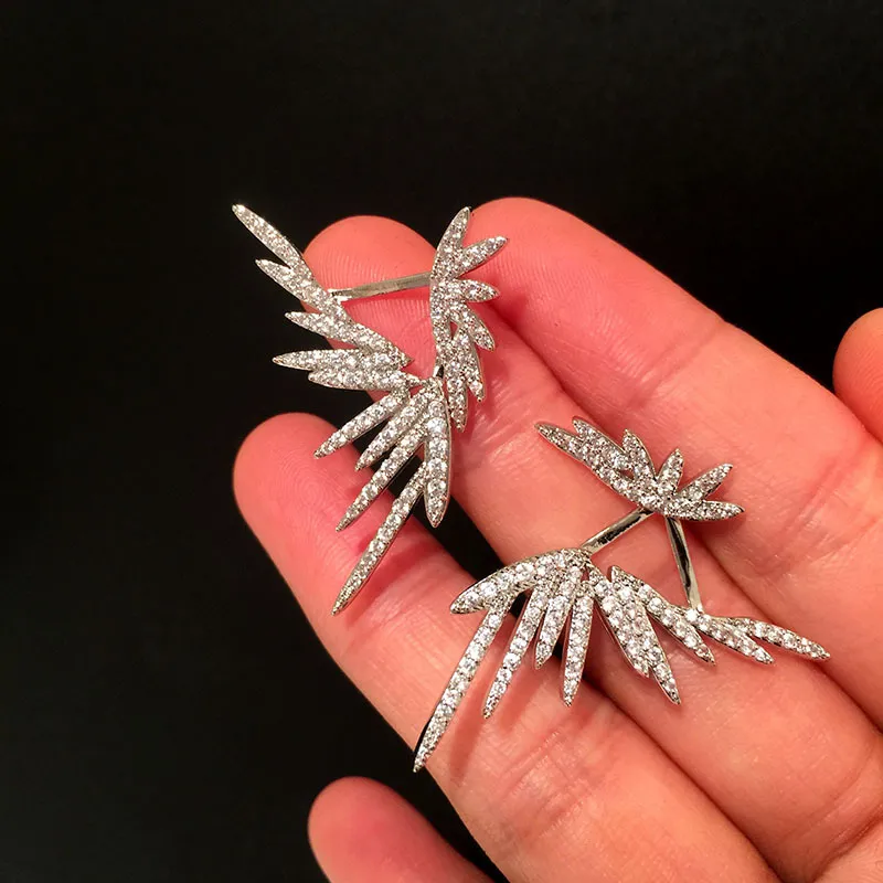 2021 NEW designer jewelry S925 silver needle angel wing Earrings double front and back earrings micro inlaid with zircon creative 8814529