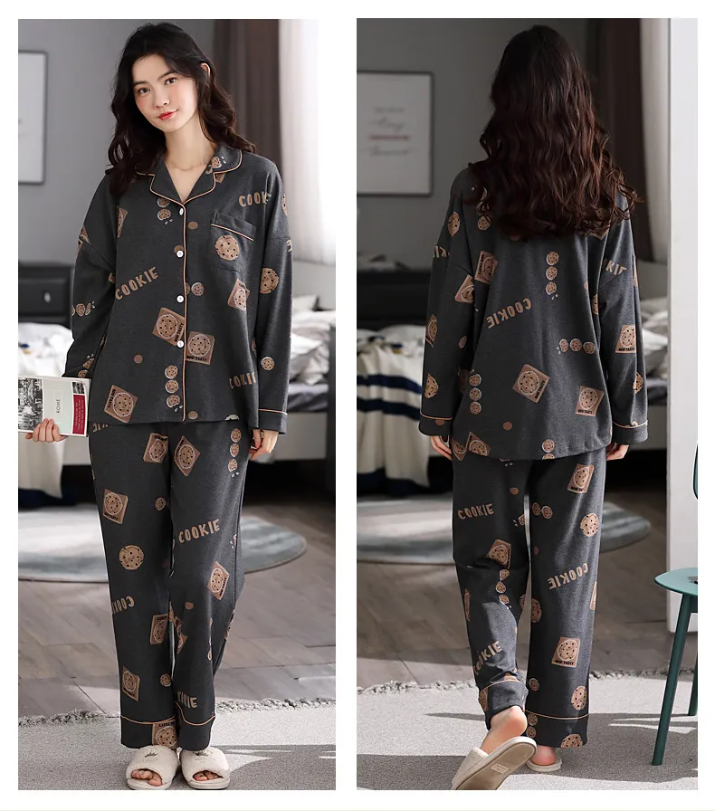 Bzel New Women's Pyjamas Cookie Print Cotton Sleepwear Soft Home Clothes For Women Pyjama Femme Home Suit Stor storlek XXXL 201217