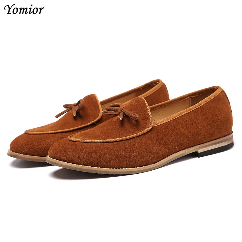 Yomior Real Leather Cowhide Men Men Shoes vintage Formal Trose Shoes Business Office Clats Loafers Большой размер свадебные повседневные туфли y200420