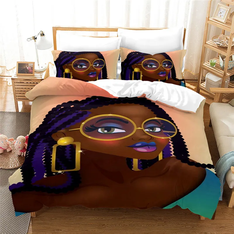 3D Afrikalı Kız Baskı Nevresim Yastık Kılıflar Ile Lüks Yatak Seti Yorgan Set Yatak Seti Twin Tam Kraliçe Kral Boyutu 201210